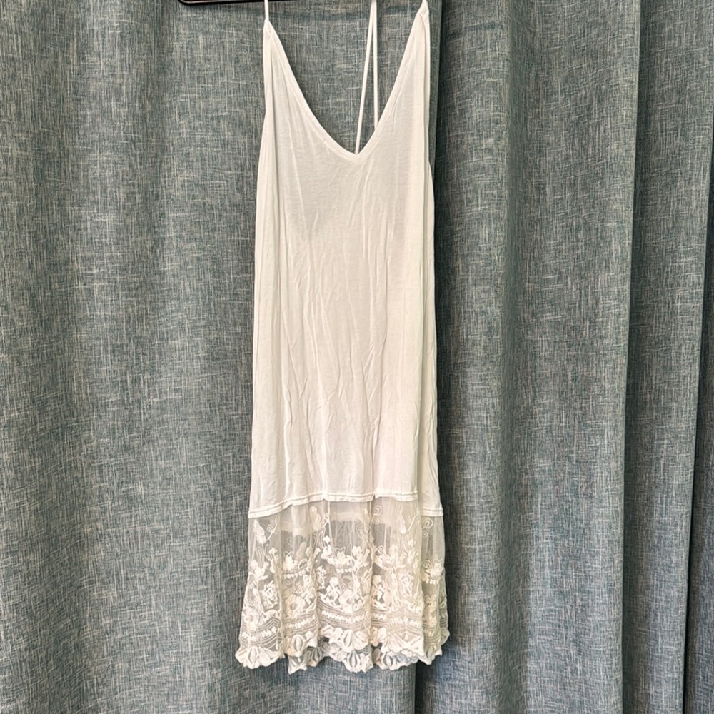 Cream Cover Up Dress with Lace Hem